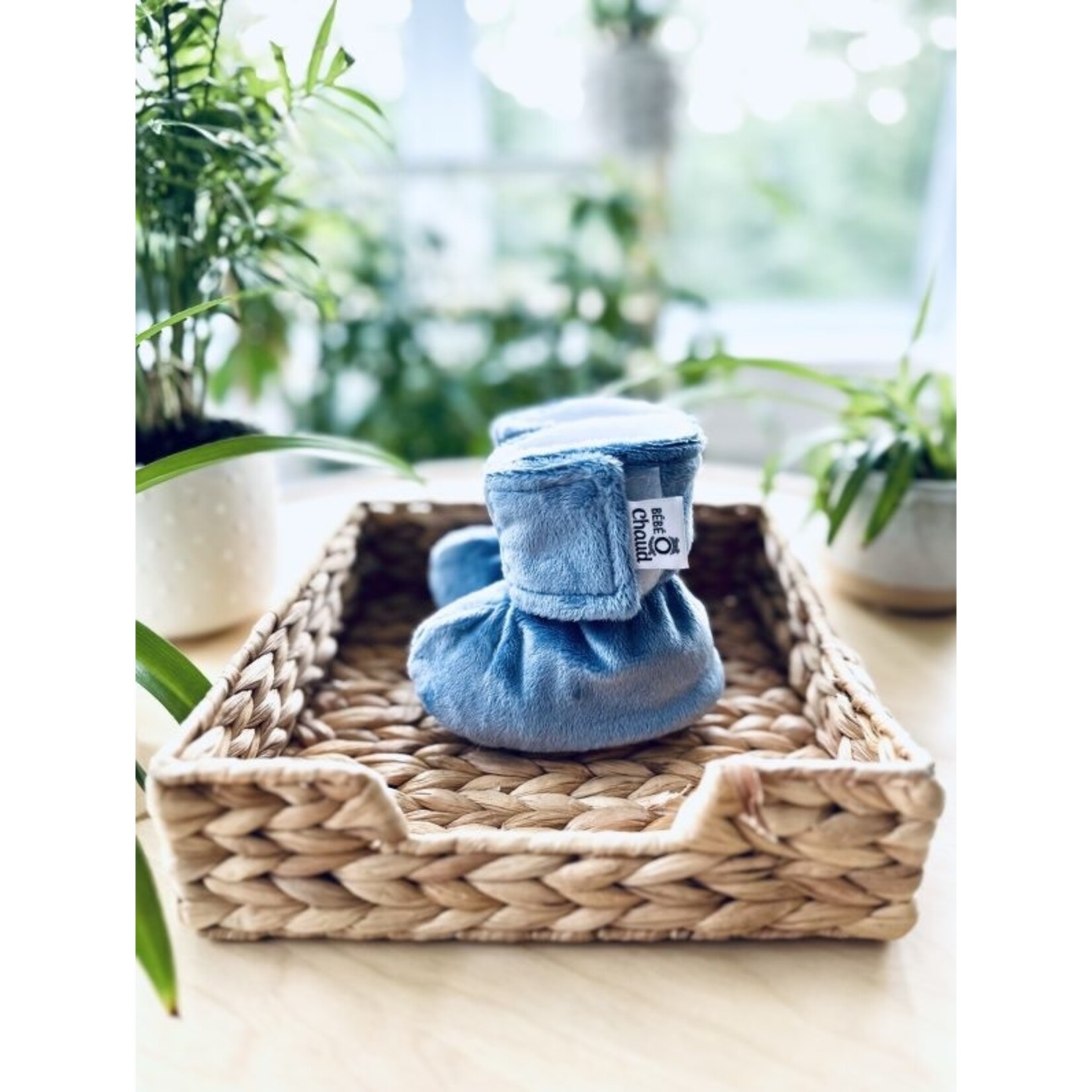 Bébé Ô Chaud BÉBÉ-O-CHAUD - Pantoufles à velcro sans relief - Denim