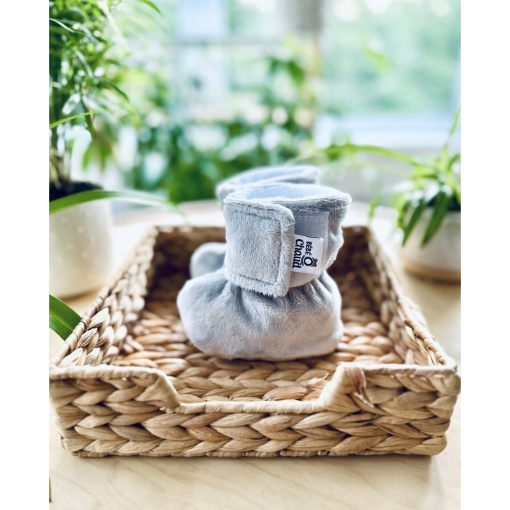 Bébé Ô Chaud BÉBÉ-O-CHAUD - Pantoufles à velcro sans relief - Gris argenté