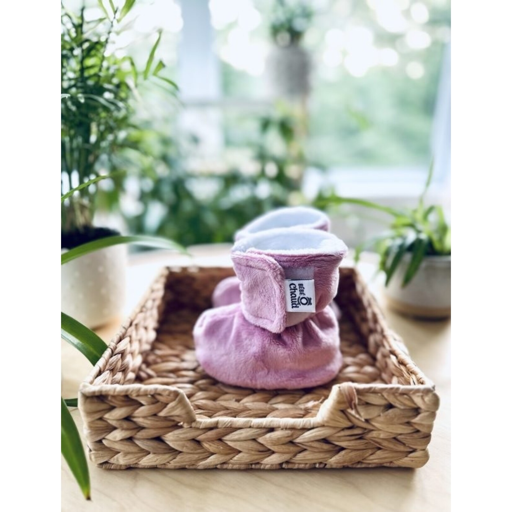 Bébé Ô Chaud BÉBÉ-O-CHAUD - Pantoufles à velcro sans relief - Vieux Rose