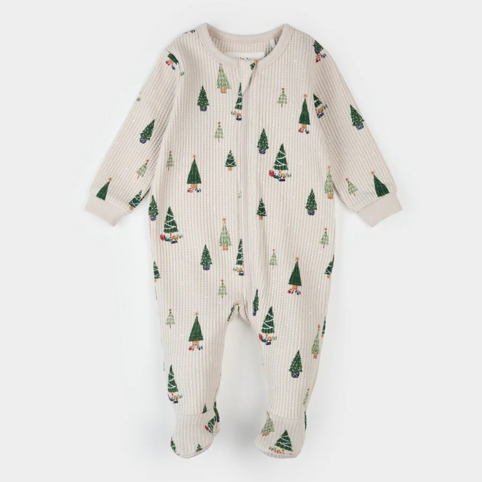 Petit Lem PETIT LEM - Cream baby pajamas with festive tree print