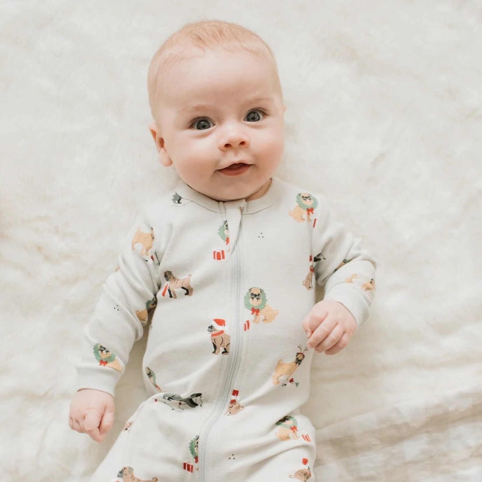 Petit Lem PETIT LEM - Pyjama de bébé gris clair imprimé carlins des fêtes