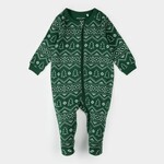 Petit Lem PETIT LEM - Dark green baby pajamas with jacquard print and Christmas trees