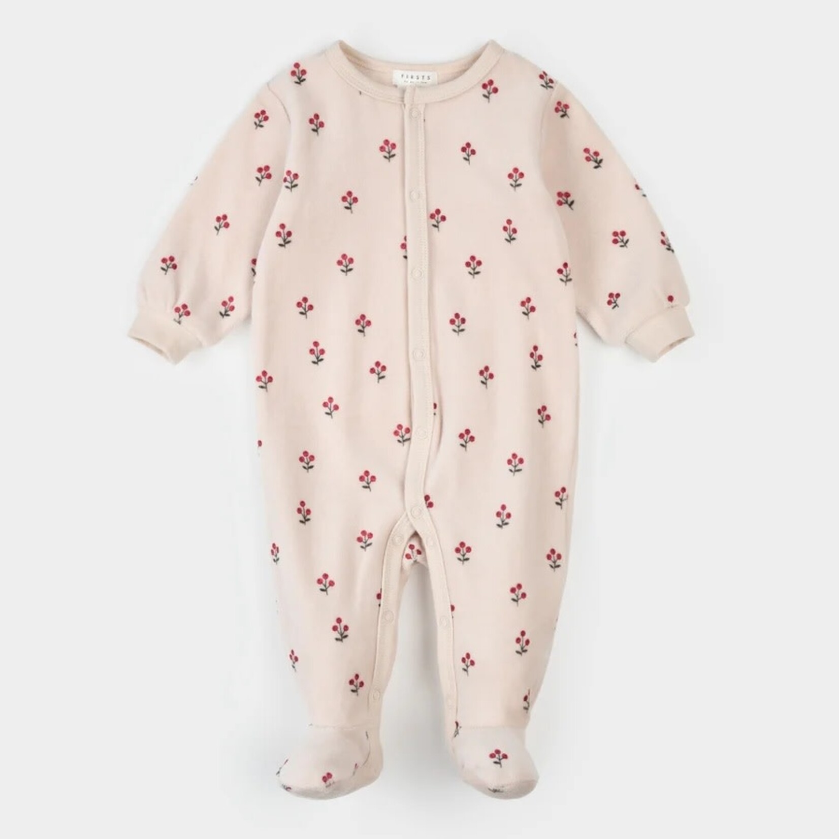 Petit Lem PETIT LEM - Light pink velvet baby pajamas with winter berry print