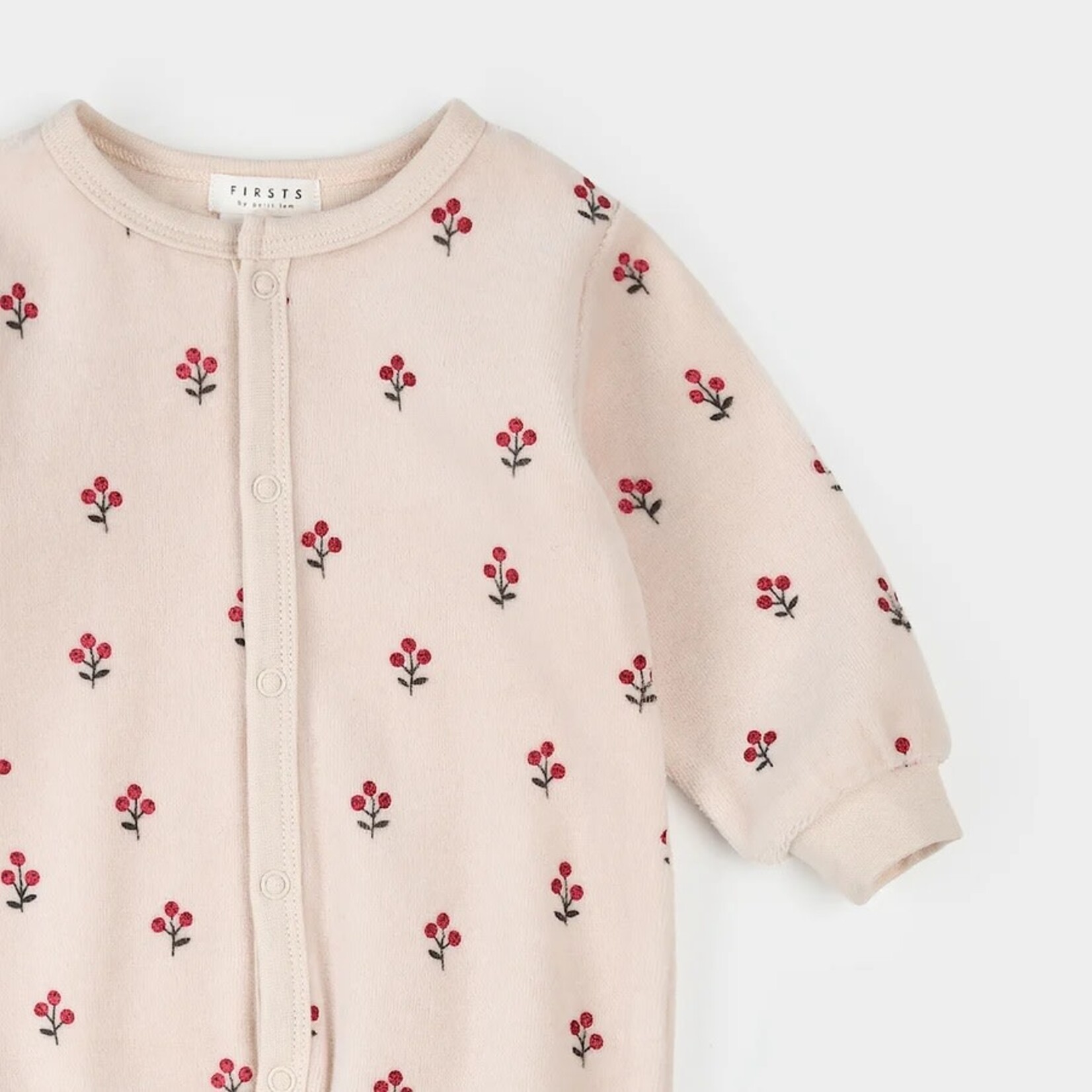 Petit Lem PETIT LEM - Pyjama de bébé en velours rose clair imprimé baie d’hiver