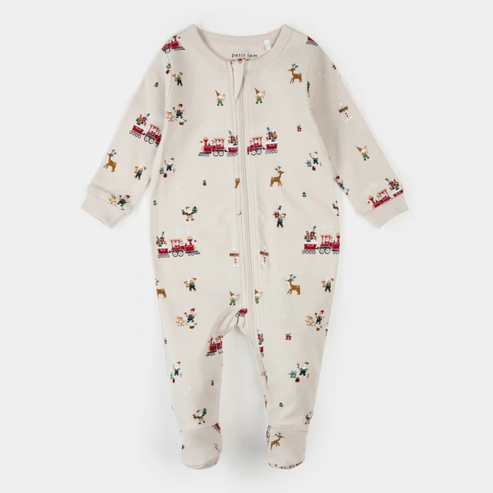 Petit Lem PETIT LEM - Pyjama de bébé crème imprimé atelier du Père Noël
