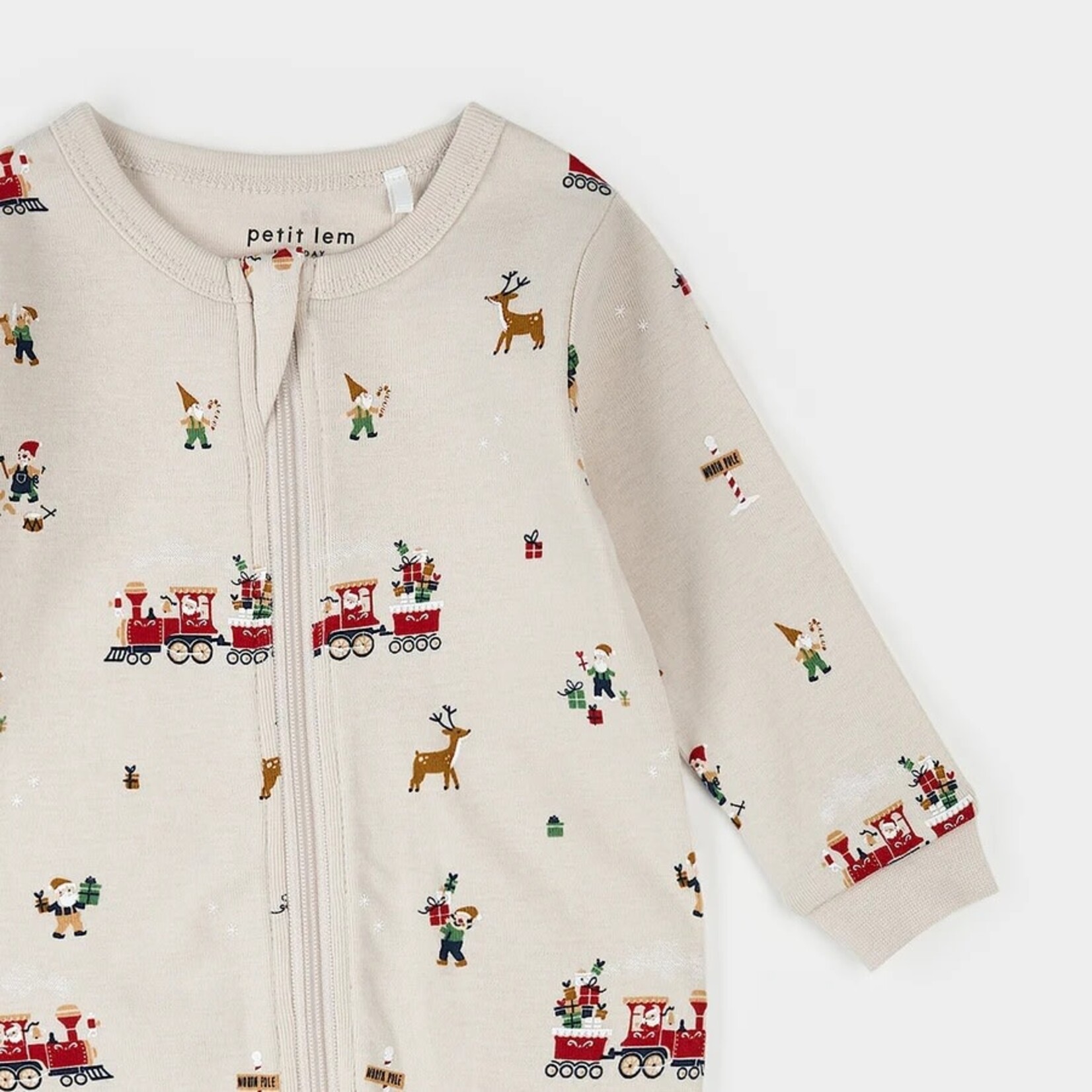 Petit Lem PETIT LEM - Pyjama de bébé crème imprimé atelier du Père Noël
