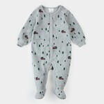 Petit Lem PETIT LEM - Baby pajamas in mottled grey velvet with festive truck print Petit Lem PETIT LEM - Baby pajamas in mottled grey velvet with festive truck print