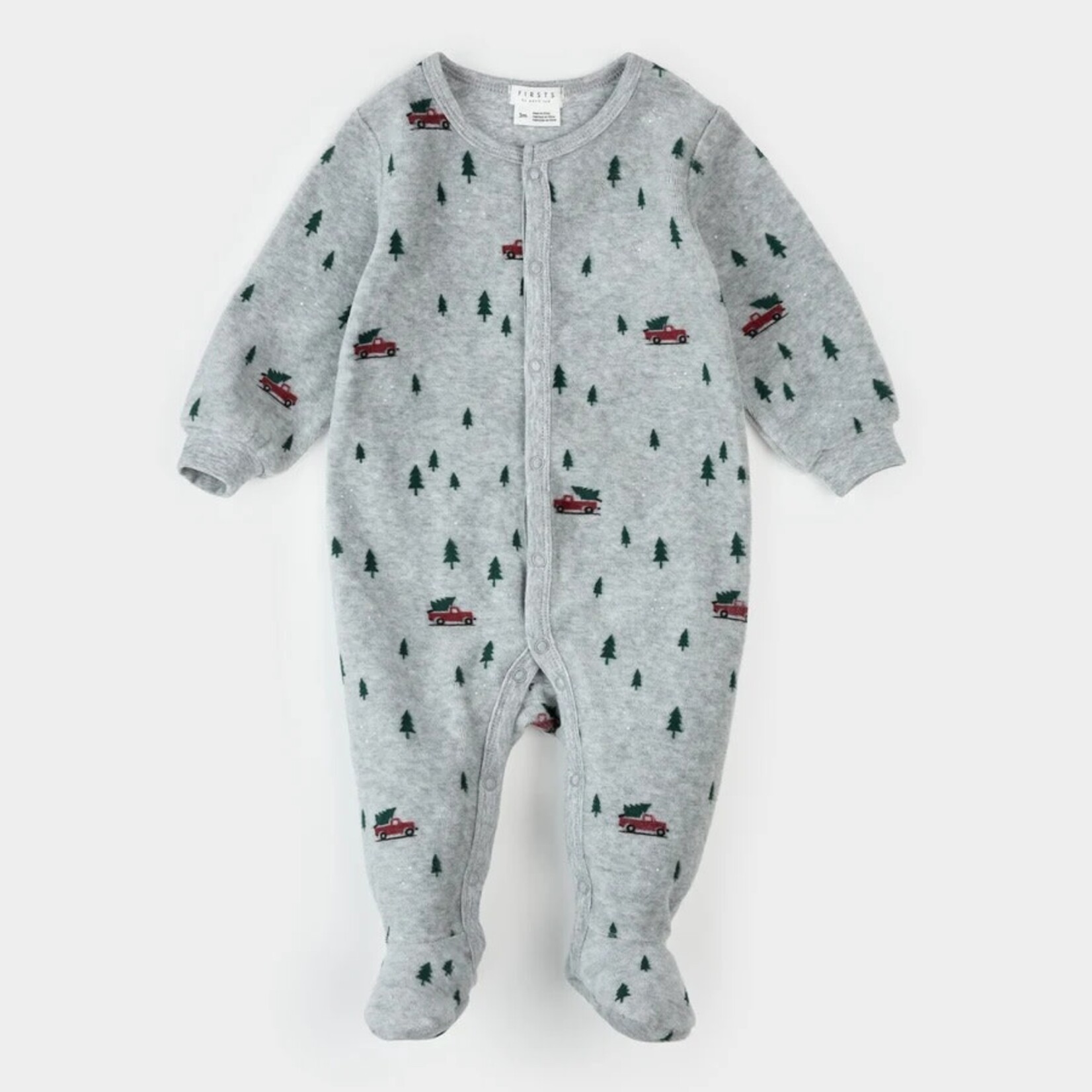 Petit Lem PETIT LEM - Pyjama de bébé en velours gris chiné imprimé camion festif