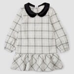 Miles the label MILES THE LABEL - Grey plaid flannel dress with a black velvet collar