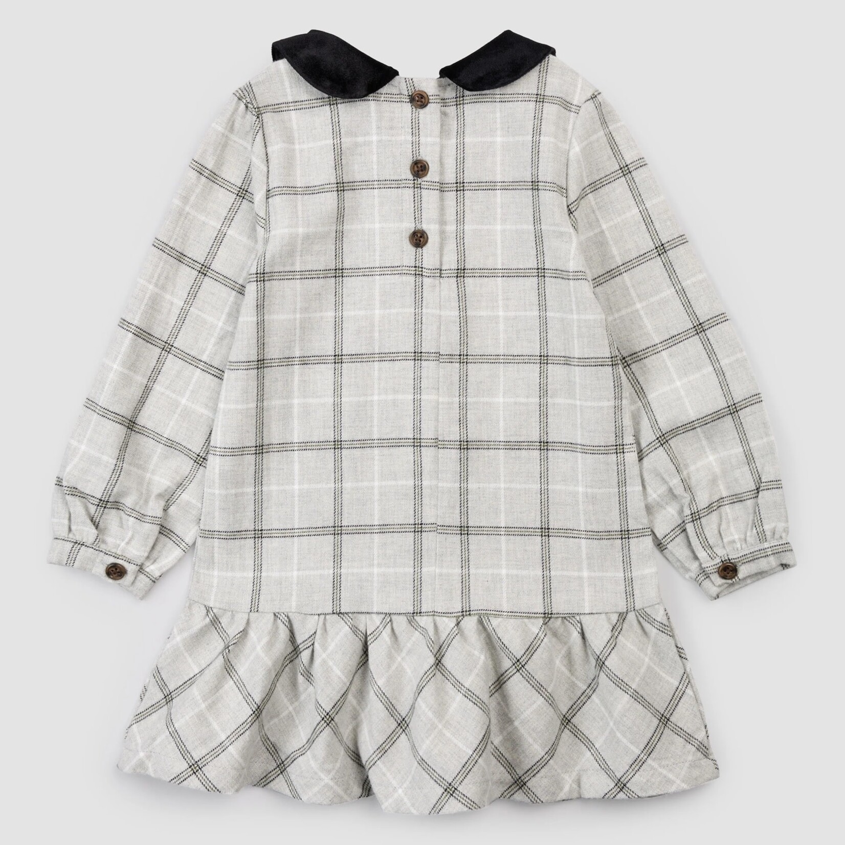 Miles the label MILES THE LABEL - Grey plaid flannel dress with a black velvet collar