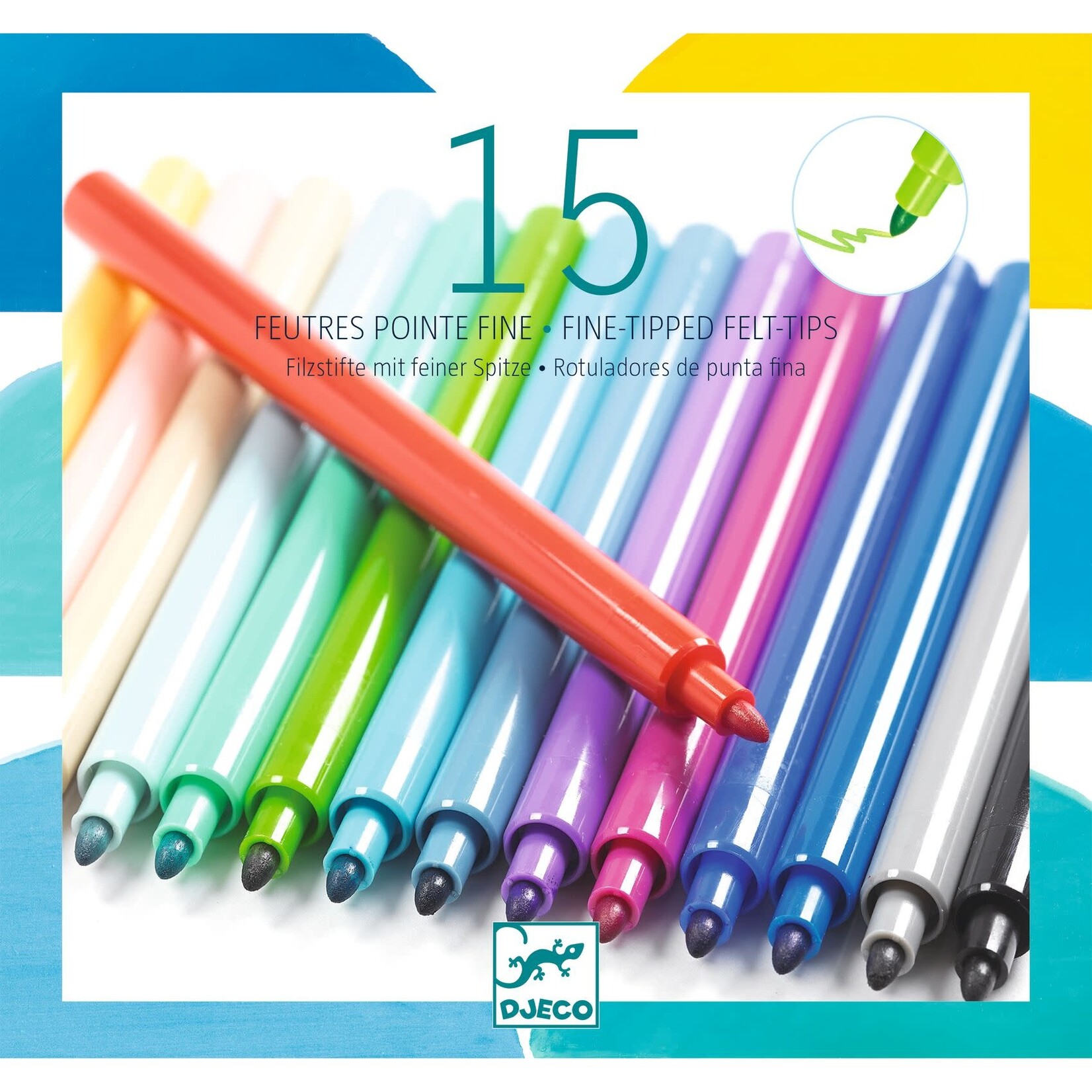 Djeco DJECO - 15 fine tip felt-tip pens - Pacific