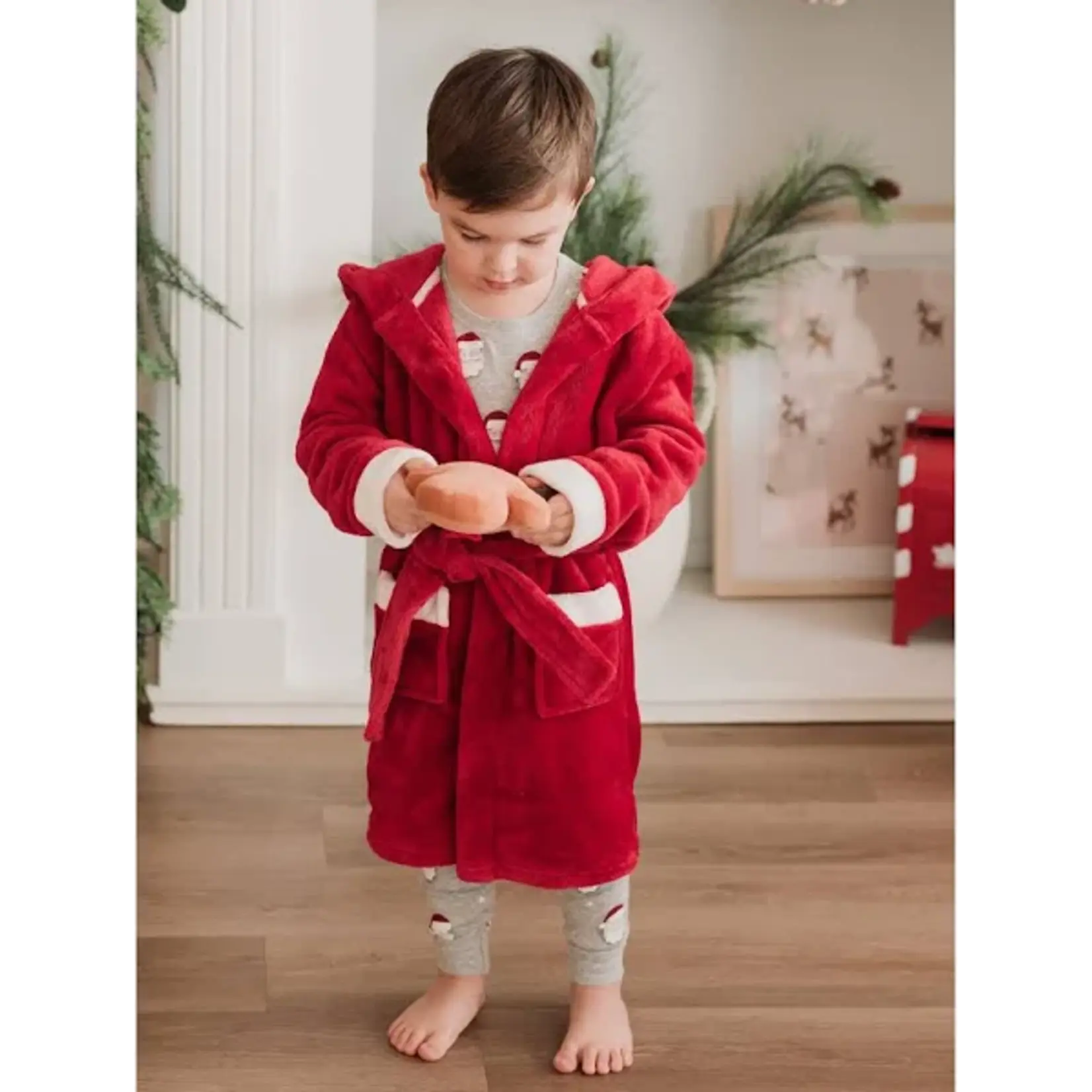 Petit Lem PETIT LEM - Peignoir/Robe de chambre à capuchon en peluche festive rouge écarlate