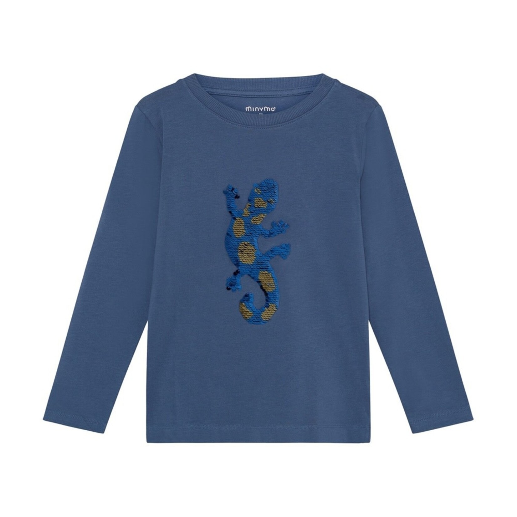 Minymo MINYMO - Navy blue long-sleeved T-shirt with blue and gold sequined lizard