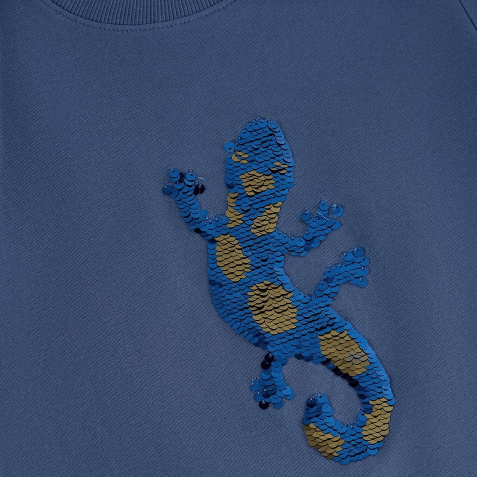 Minymo MINYMO - T-shirt à manches longues bleu marine avec lézard en sequins bleus et dorés