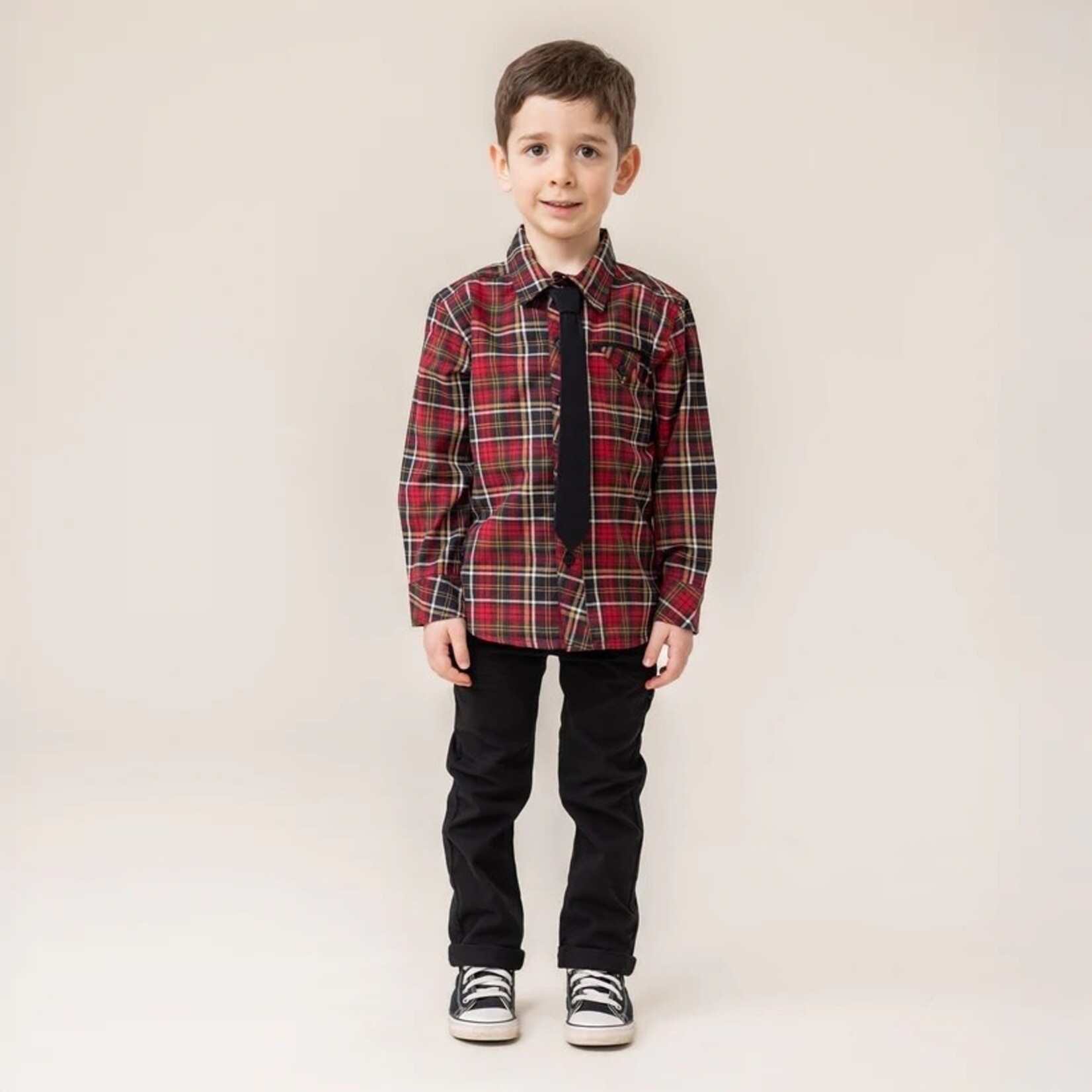 Nanö NANÖ - Chemise rouge en flanelle à carreaux  avec cravate noir 'Mignon & Chic'