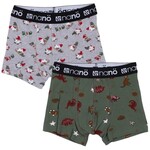 Nanö NANÖ - Pack of 2 boxers - Dark khaki gingerbread dinosaurs / Heather grey Santa Claus