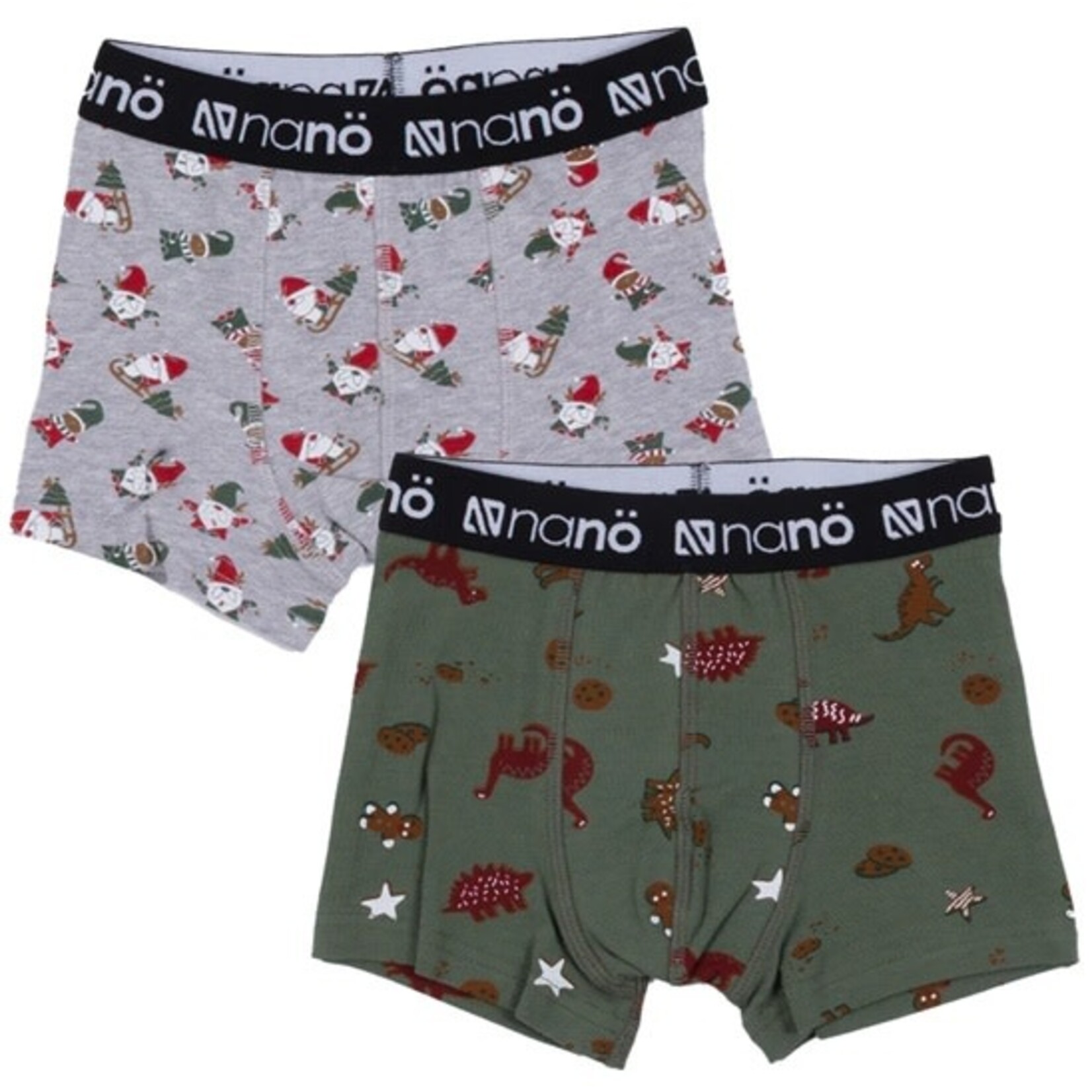Nanö NANÖ - Pack of 2 boxers - Dark khaki gingerbread dinosaurs / Heather grey Santa Claus