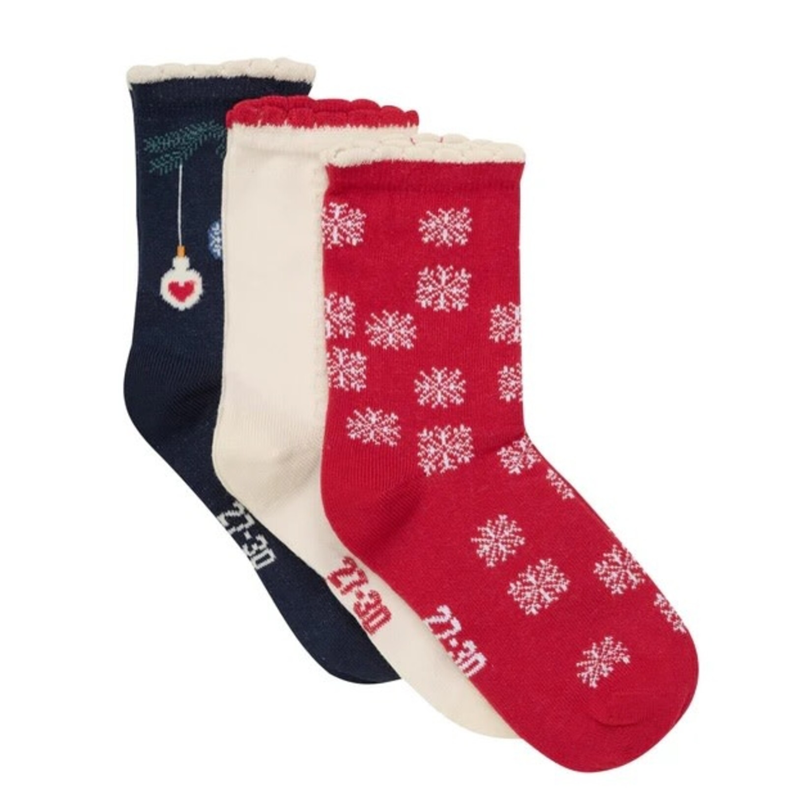 Minymo MINYMO - Pack of 3 pairs of Christmas stockings 'Red Snowflakes/Beige Hearts/Blue Christmas Balls'