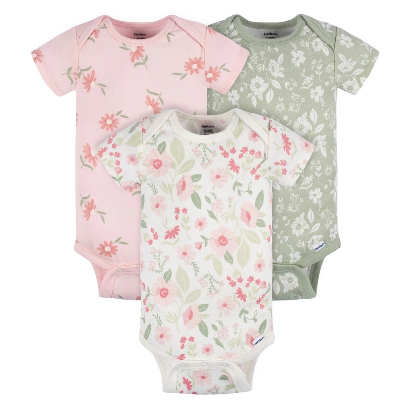 Gerber GERBER - Trio of short-sleeved floral print bodysuits