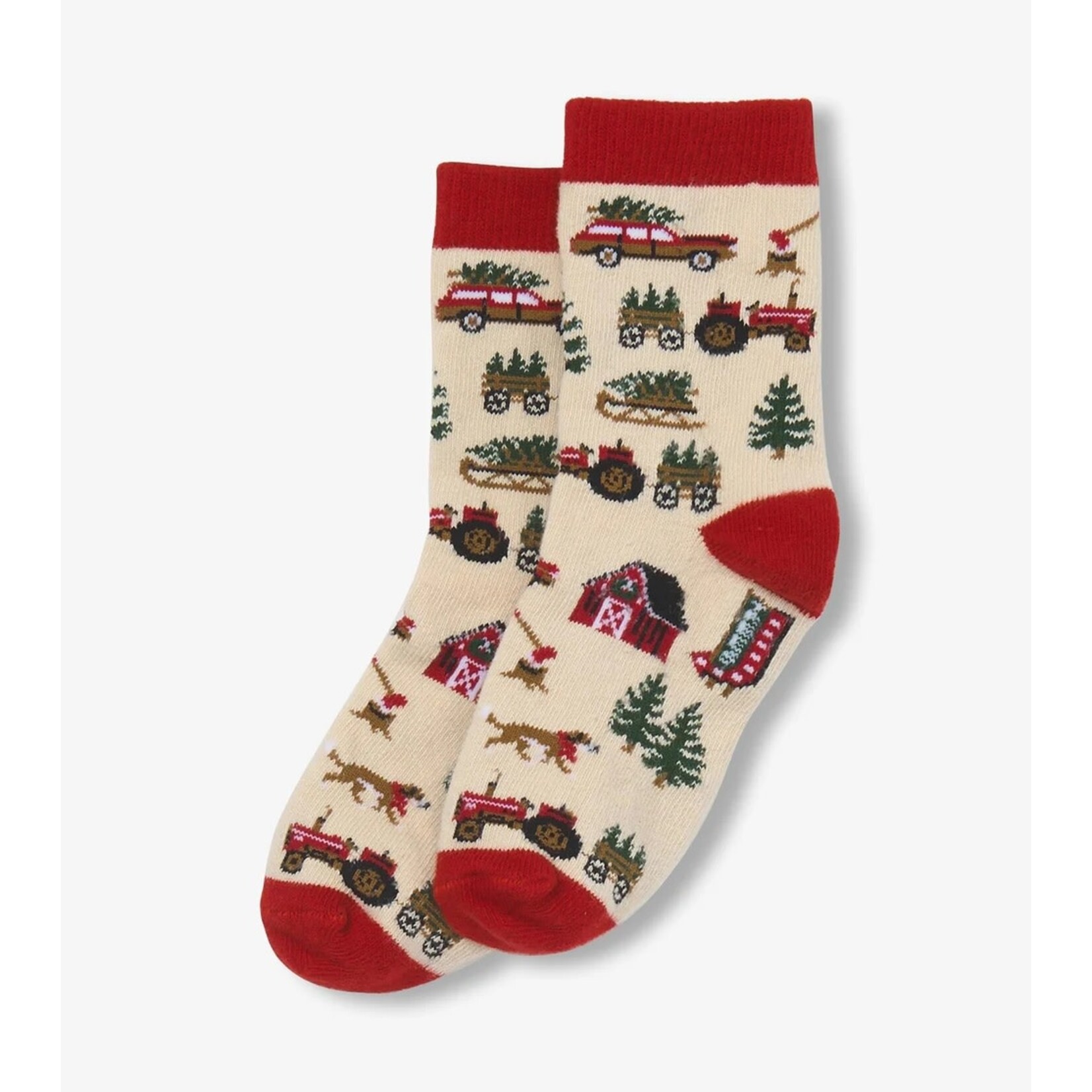Hatley HATLEY -  Chaussettes mi-mollet pour enfants, motif ferme de sapins de Noël