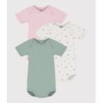 Petit Bateau PETIT BATEAU - Pack of 3 short-sleeved, round-neck bodysuits  'Floral/Pink/Green'