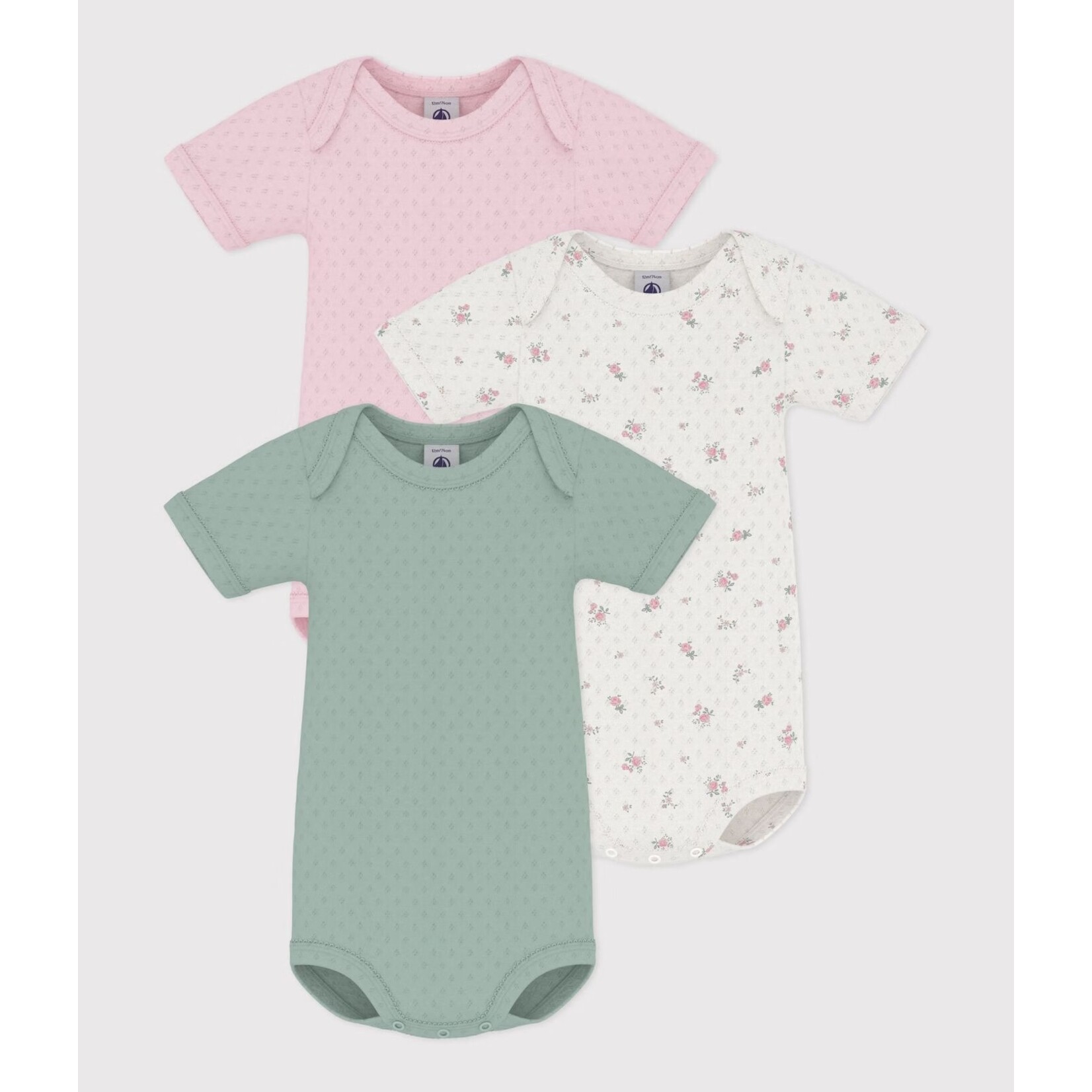 Petit Bateau PETIT BATEAU - Pack of 3 short-sleeved, round-neck bodysuits  'Floral/Pink/Green'