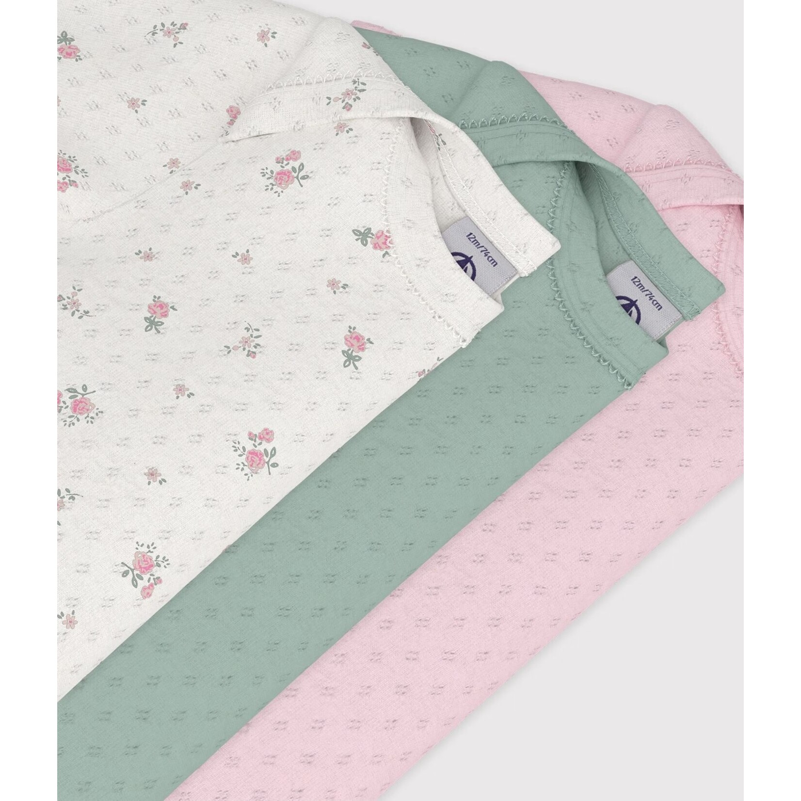 Petit Bateau PETIT BATEAU - Pack of 3 short-sleeved, round-neck bodysuits  'Floral/Pink/Green'