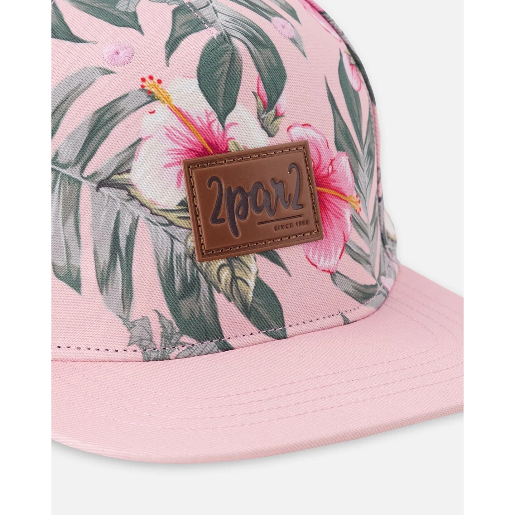 Deux par Deux DEUX PAR DEUX - Pink Cap with Hibiscus Print