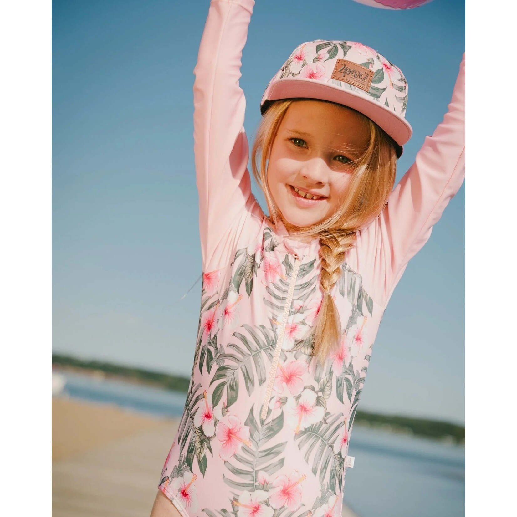 Deux par Deux DEUX PAR DEUX - Pink Cap with Hibiscus Print