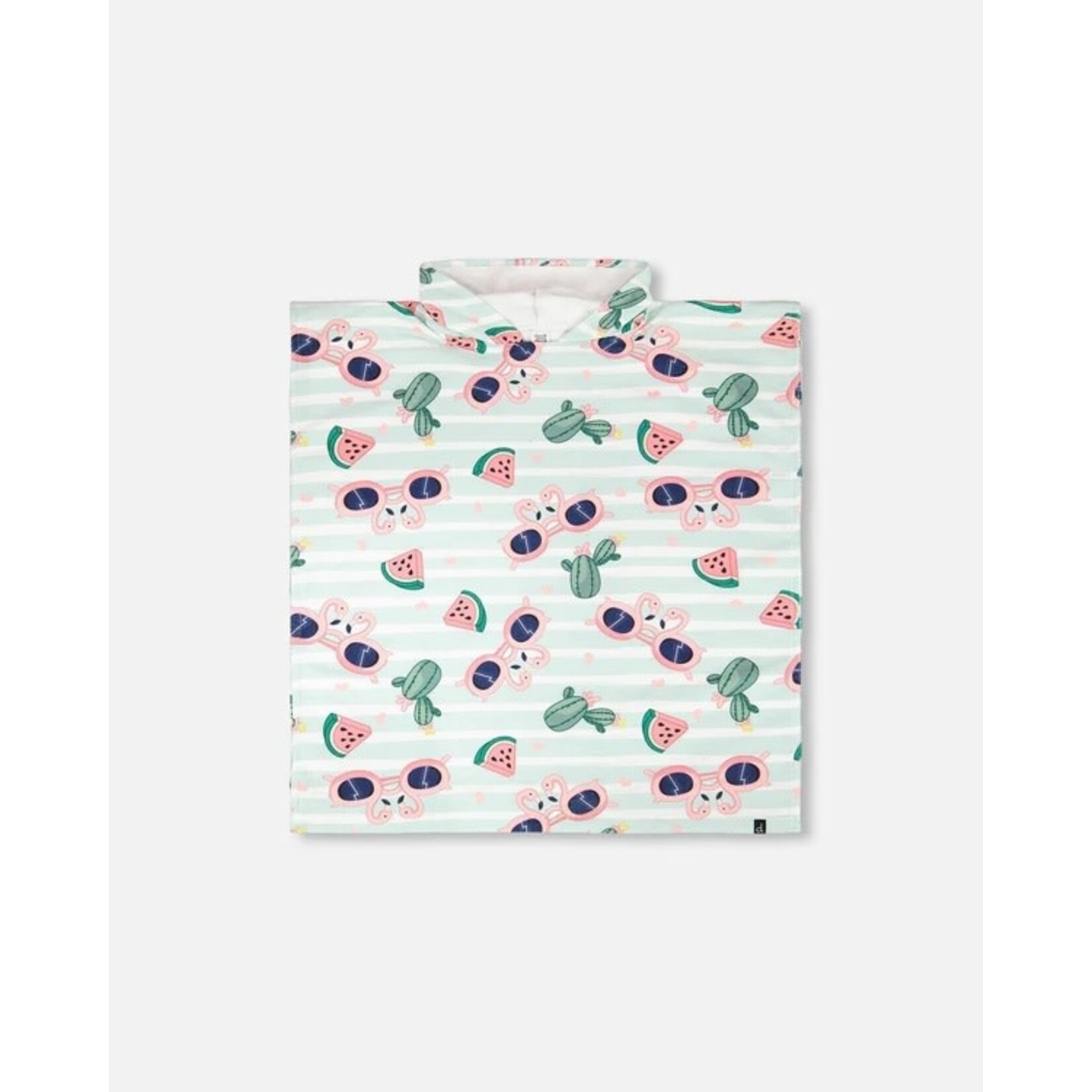 Deux par Deux DEUX PAR DEUX - Serviette de plage avec capuchon bleu imprimé flamants roses et cactus 'Comme un poisson dans l'eau'