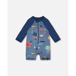 Deux par Deux DEUX PAR DEUX - Blue one-piece long-sleeved swimsuit with marine animal print  'Comme un poisson dans l'eau'