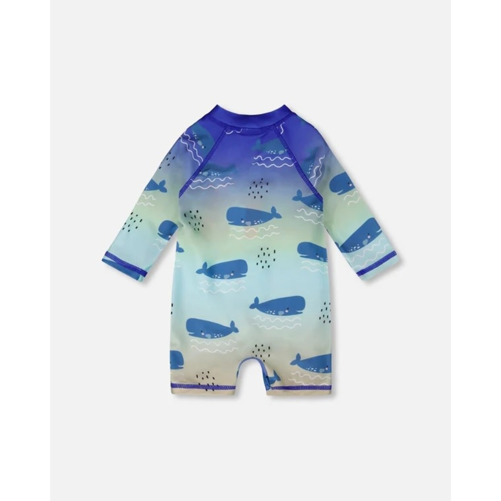 Deux par Deux DEUX PAR DEUX - Blue one-piece long-sleeved swimsuit with whale print  'Comme un poisson dans l'eau'