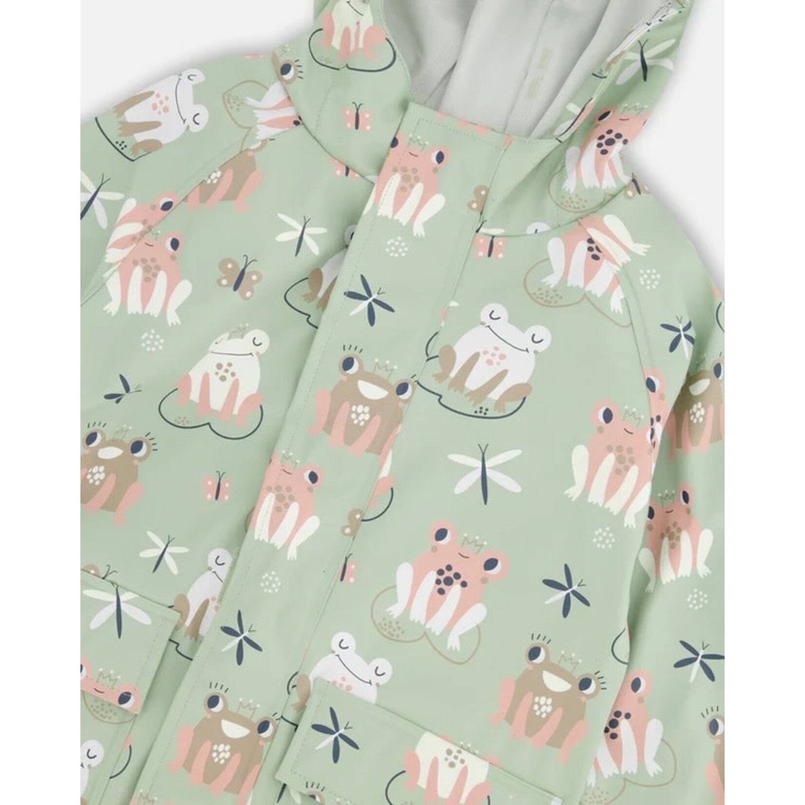 Deux par Deux DEUX PAR DEUX - Green raincoat with frogs that change color when in contact with water 'Brise du Printemps'