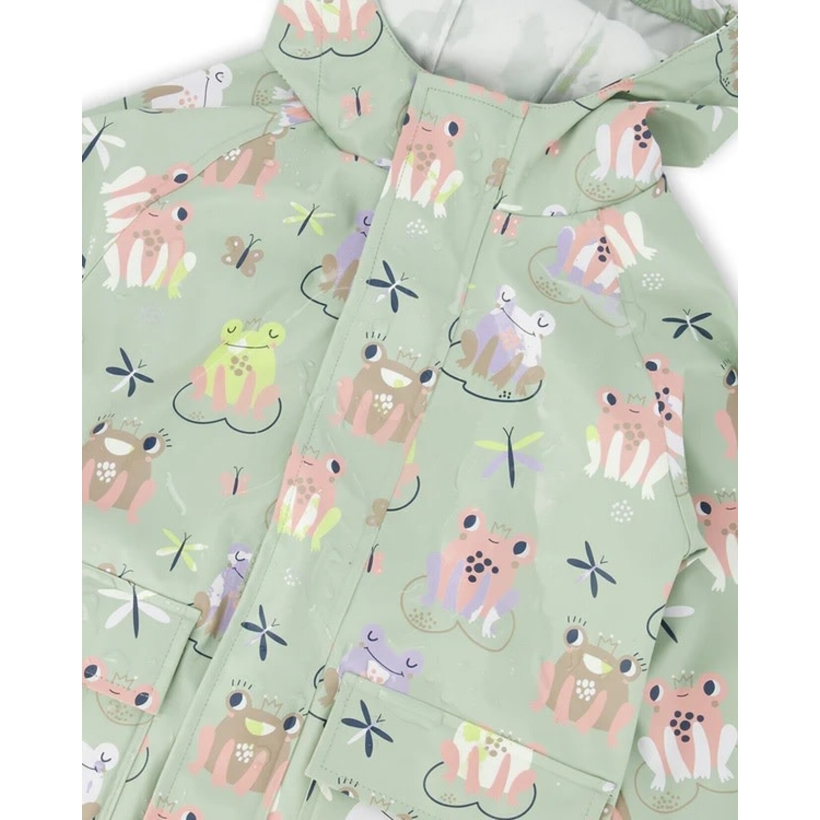Deux par Deux DEUX PAR DEUX - Green raincoat with frogs that change color when in contact with water 'Brise du Printemps'