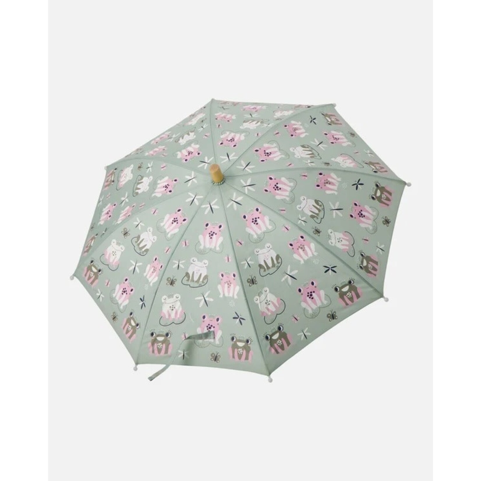 Deux par Deux DEUX PAR DEUX - Color-changing umbrella, green with frog print 'Brise du Printemps'