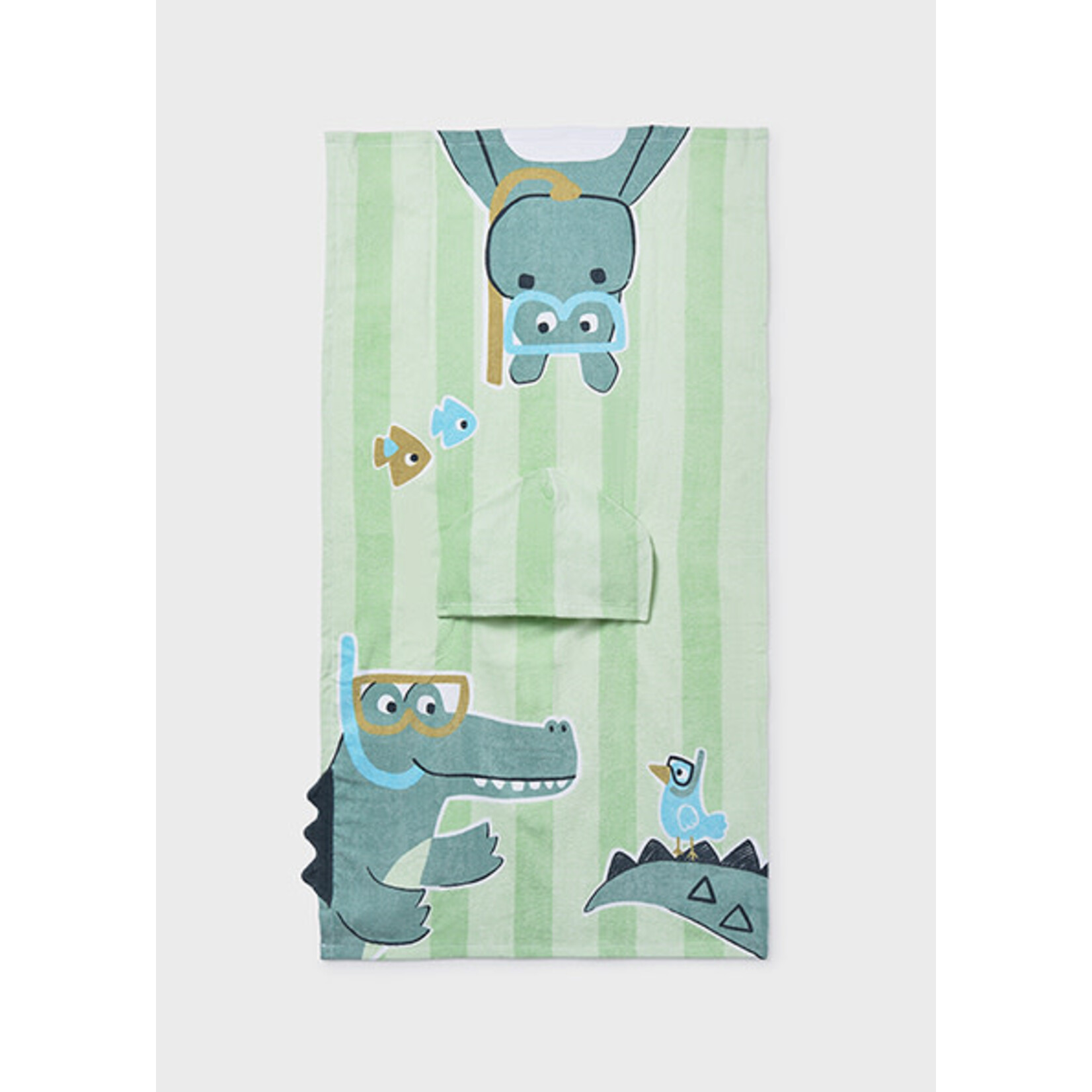 Mayoral MAYORAL - Hooded Beach Towel with Green Stripes and Animals