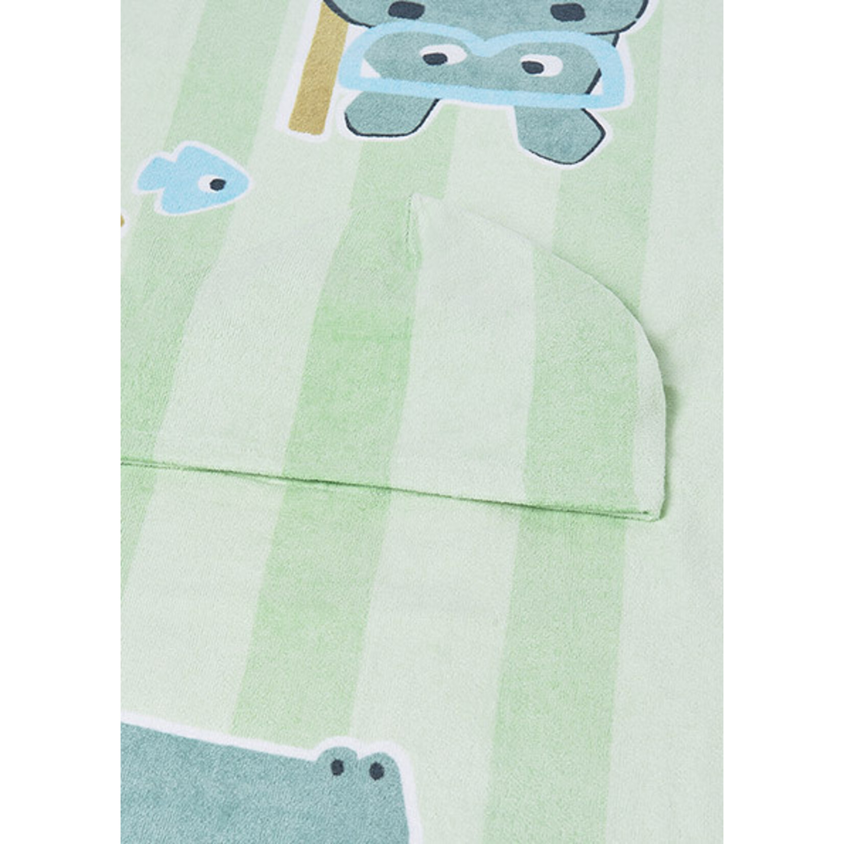 Mayoral MAYORAL - Hooded Beach Towel with Green Stripes and Animals