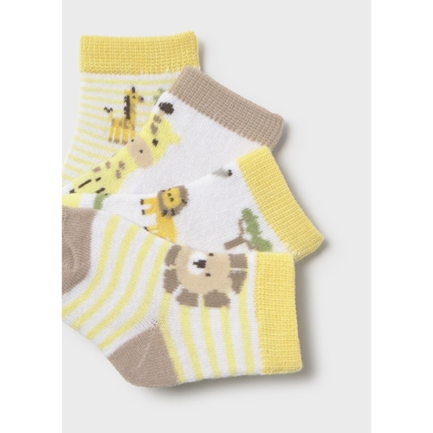 Mayoral MAYORAL - Pack of 4 pairs of baby socks 'Lions and Giraffes - Yellow-White-Brown'
