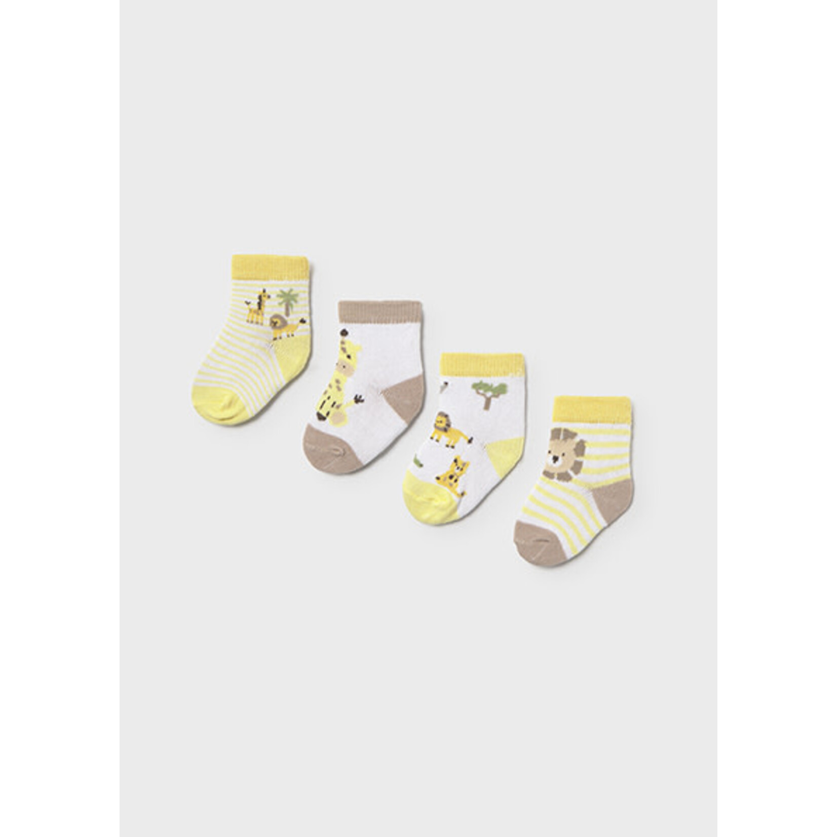 Mayoral MAYORAL - Lot de 4 paires de chaussettes pour bébé 'Lions et Giraffes - Jaune-Blanc-Brun'