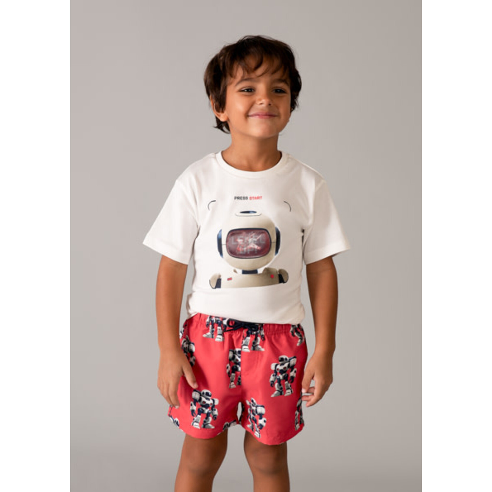 Mayoral MAYORAL - Red Swimsuit Shorts with 3D Robots