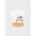 Mayoral MAYORAL - Ensemble  2 pièces avec chandail blanc avec imprimé d'animaux à vélo et un short pêche