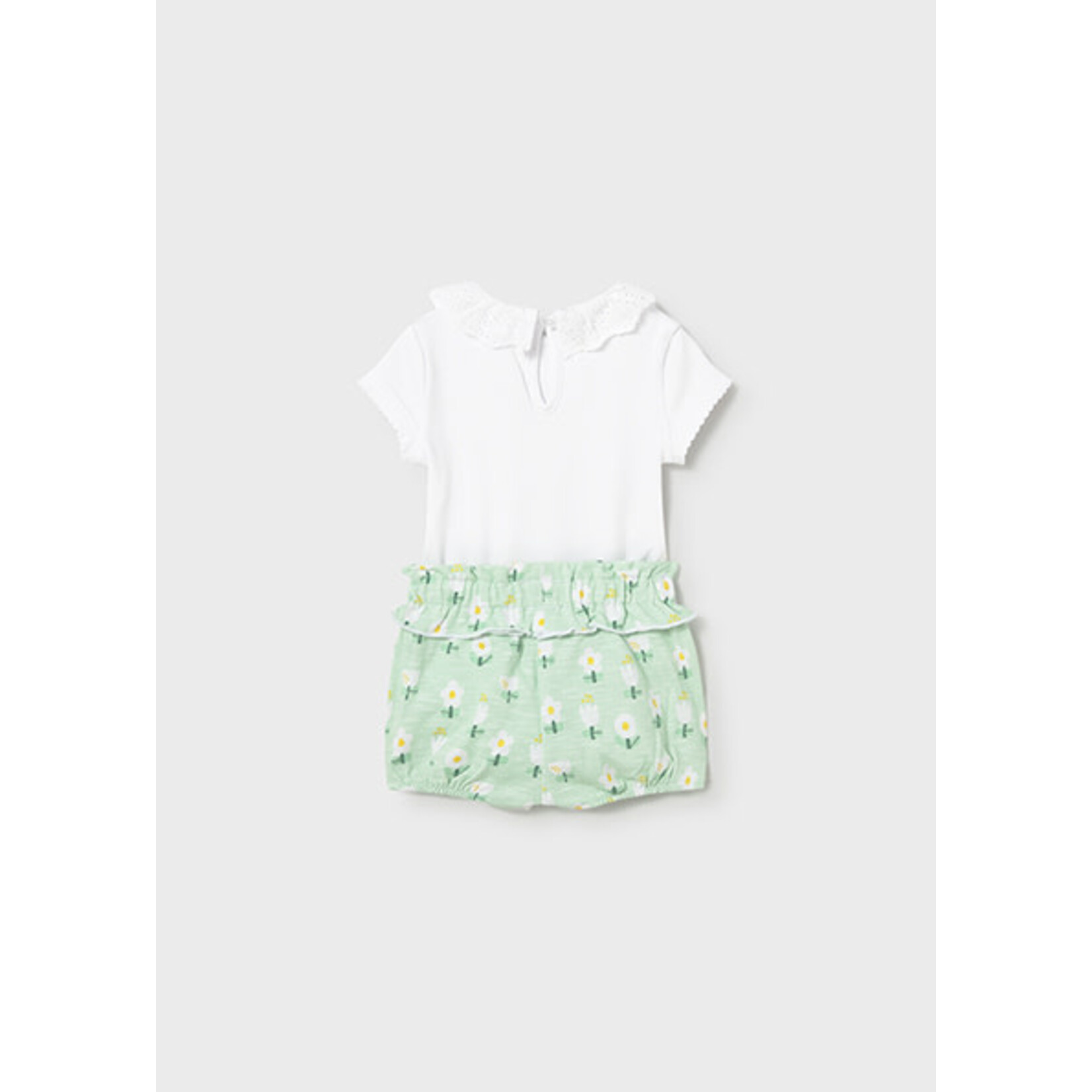 Mayoral MAYORAL - 2-piece set with white bodysuit and green shorts with daisy print