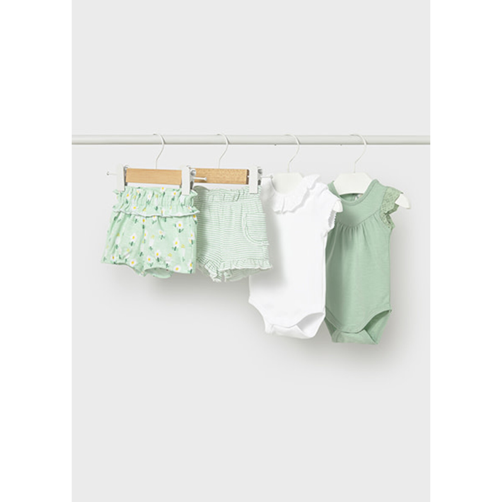Mayoral MAYORAL - 2-piece set with green onesie and green and white striped shorts