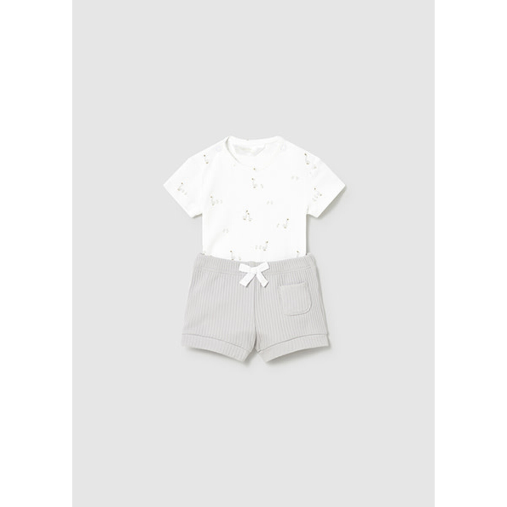 Mayoral MAYORAL - Two-piece ribbed set with white duck-patterned bodysuit and grey shorts