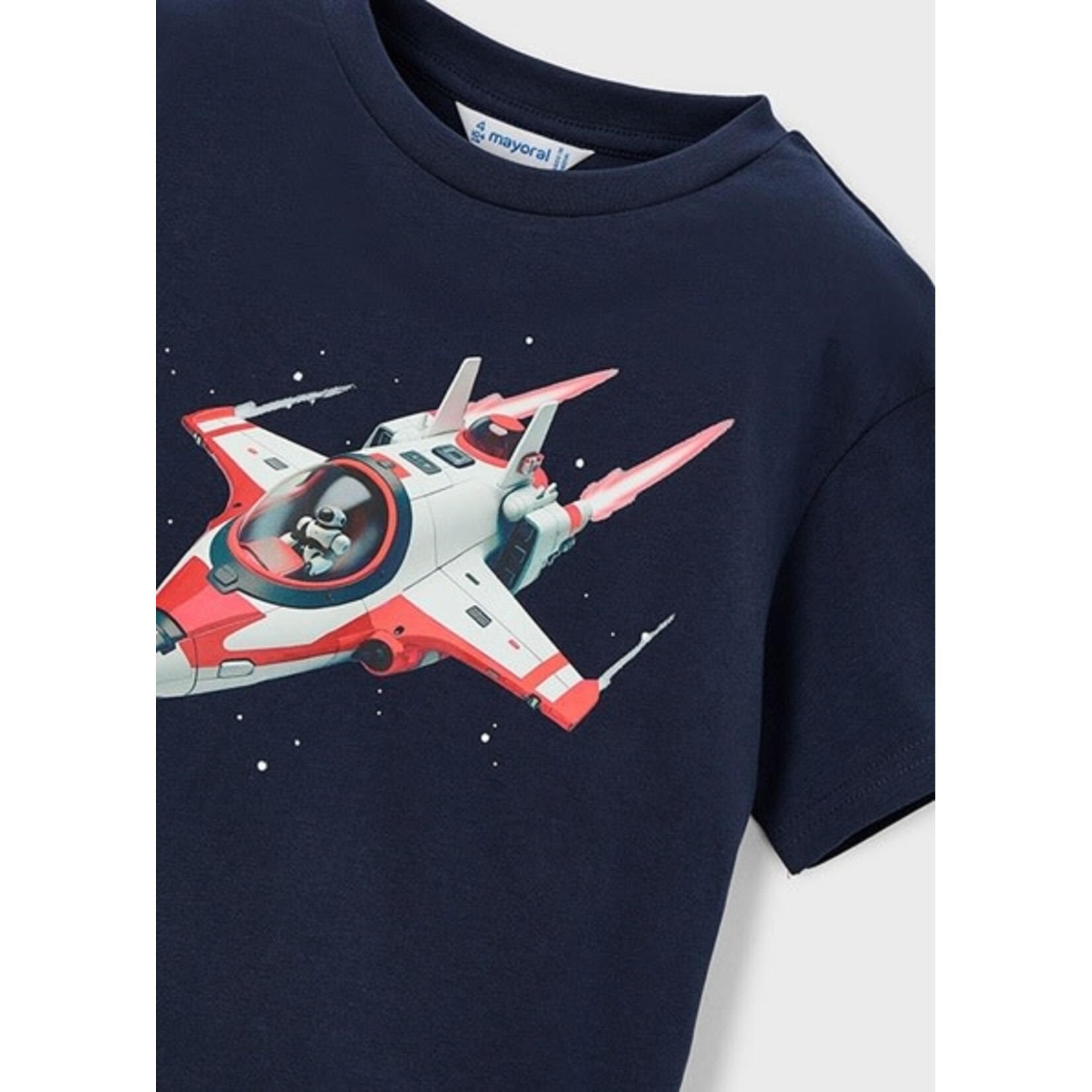 Mayoral MAYORAL - T-shirt bleu marine à manches courtes avec imprimé d'un vaisseau spatial