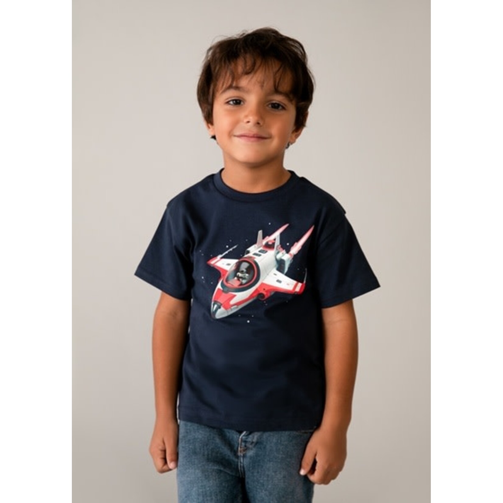 Mayoral MAYORAL - T-shirt bleu marine à manches courtes avec imprimé d'un vaisseau spatial