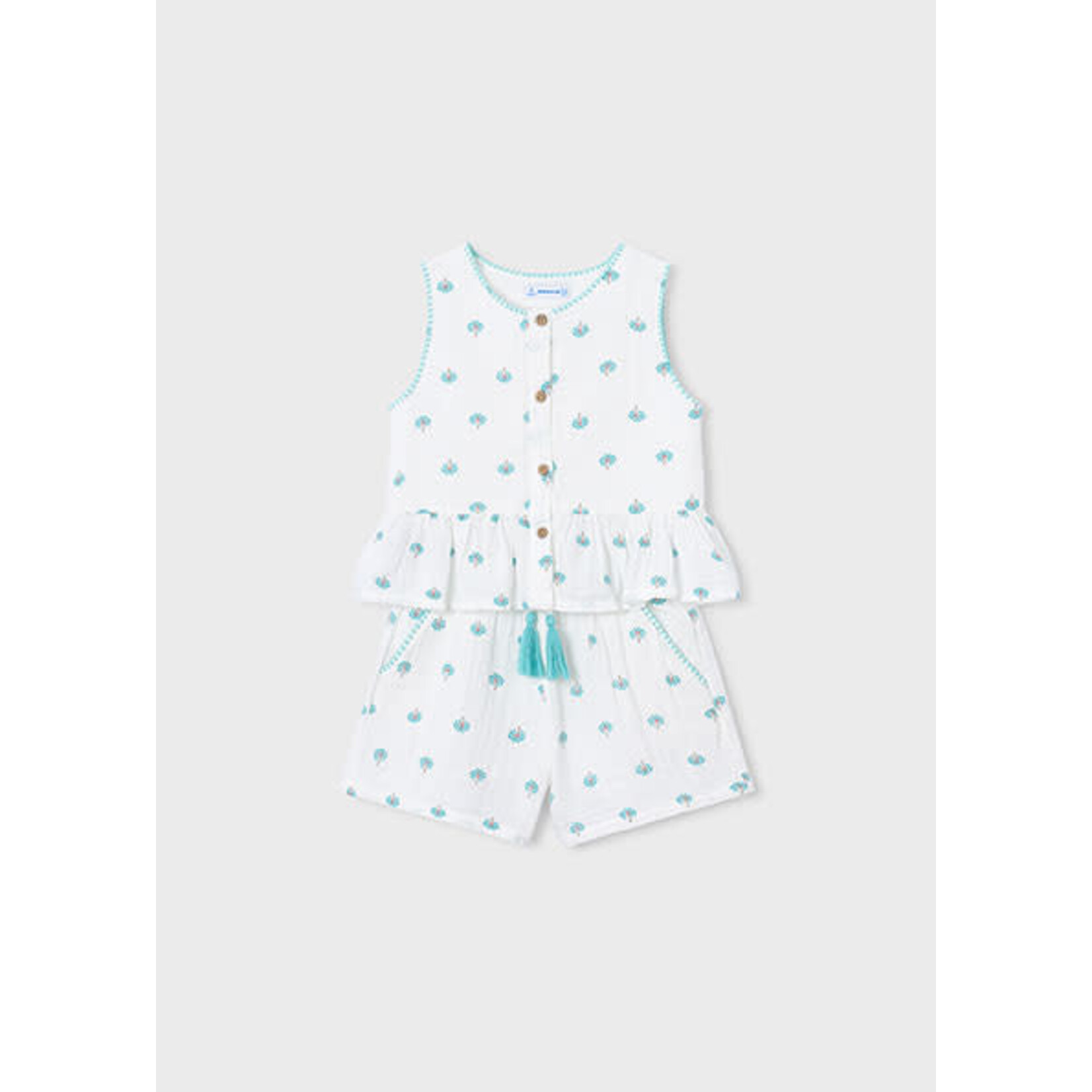 Mayoral MAYORAL - 2-piece set - Ruffled camisole and lightweight white shorts with palm tree print