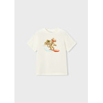 Mayoral MAYORAL - T-shirt blanc à manches courtes avec imprimé d'un singe surfeur cubique