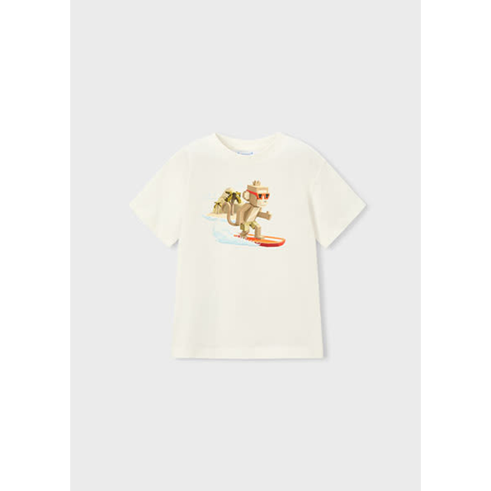 Mayoral MAYORAL - White short-sleeved T-shirt with a print of a cubic surfer monkey.