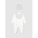 Mayoral MAYORAL - 3-piece set - White pyjamas, bib and hat with duck print